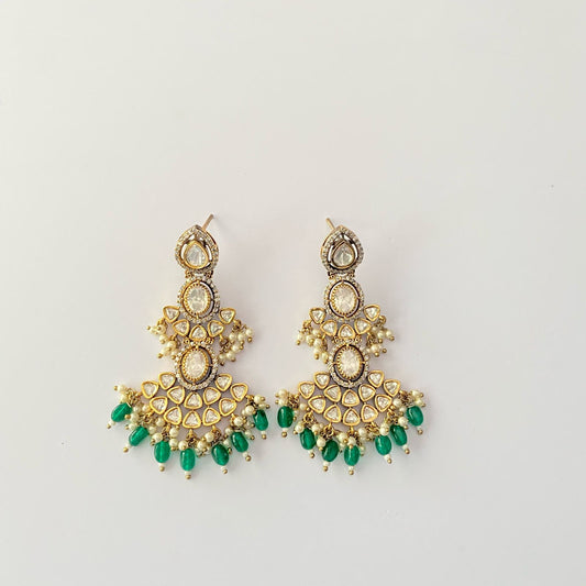 Kundan Green Chand Bali Earring