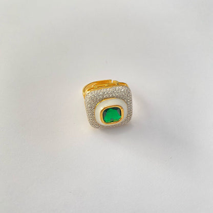 Green Stone Gold Plated Adjustable Ring