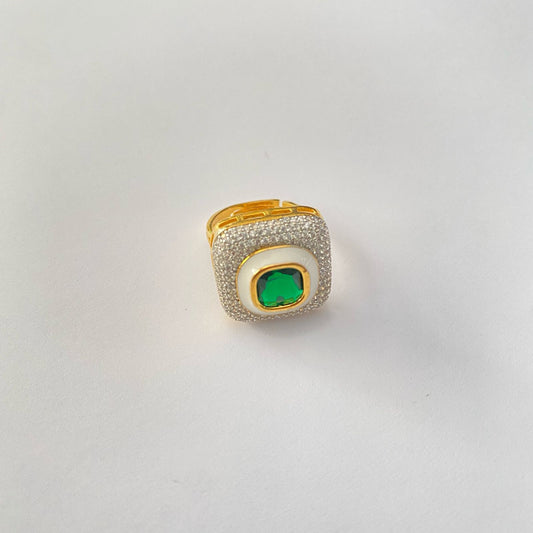 Green Stone Gold Plated Adjustable Ring