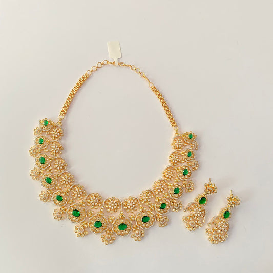 Gold Plated Green Stone Necklace Set