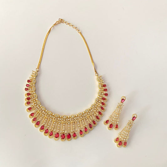 Diamond Gold Plated Ruby Necklace Set