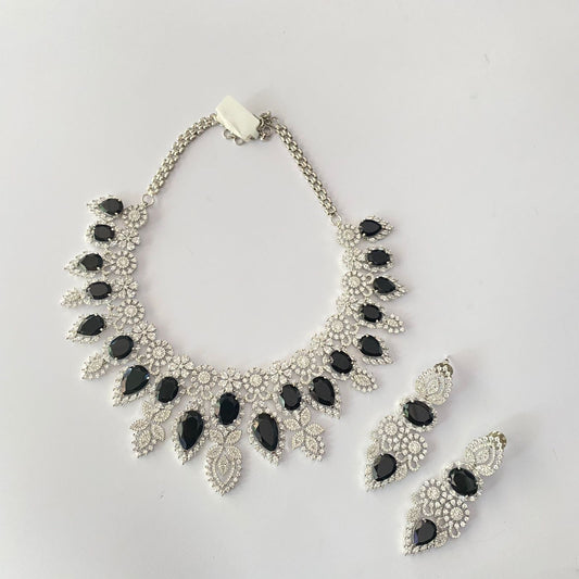 Silver Plated Black Diamond Necklace Set