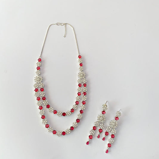 Double Line Ruby Necklace Set