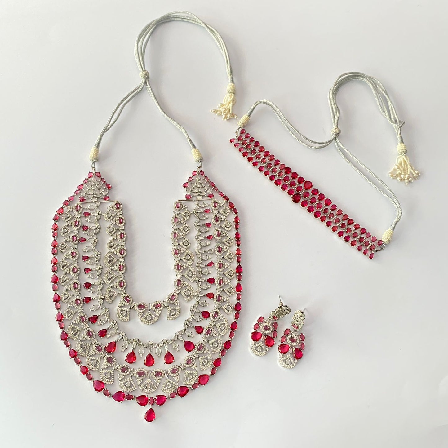 Silver Plated Ruby Diamond With Choker Set Necklace