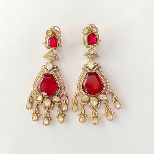Classy Red Antique Fusion back Clip  dangler Earring