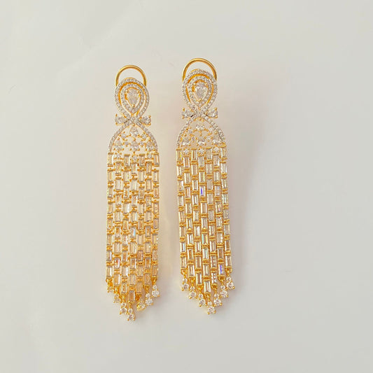 Classy gold plated A.D stone Back Clip dangler Earring