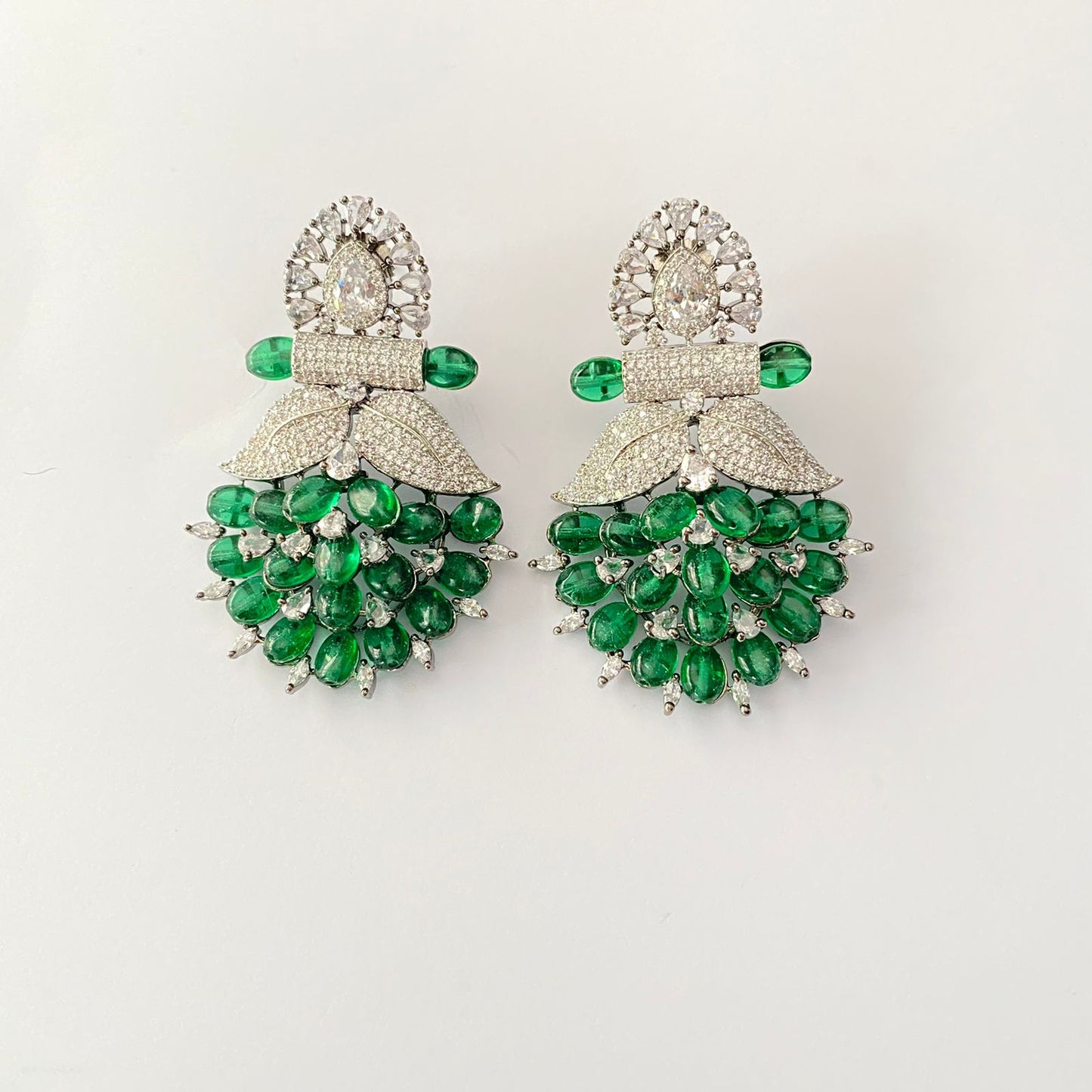 Green Stone Silver Plated A.D Earring