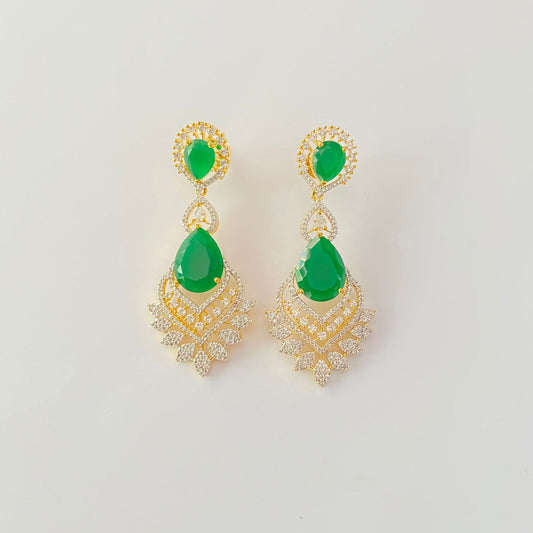 Green stone Gold Plated A.D Dangler earring
