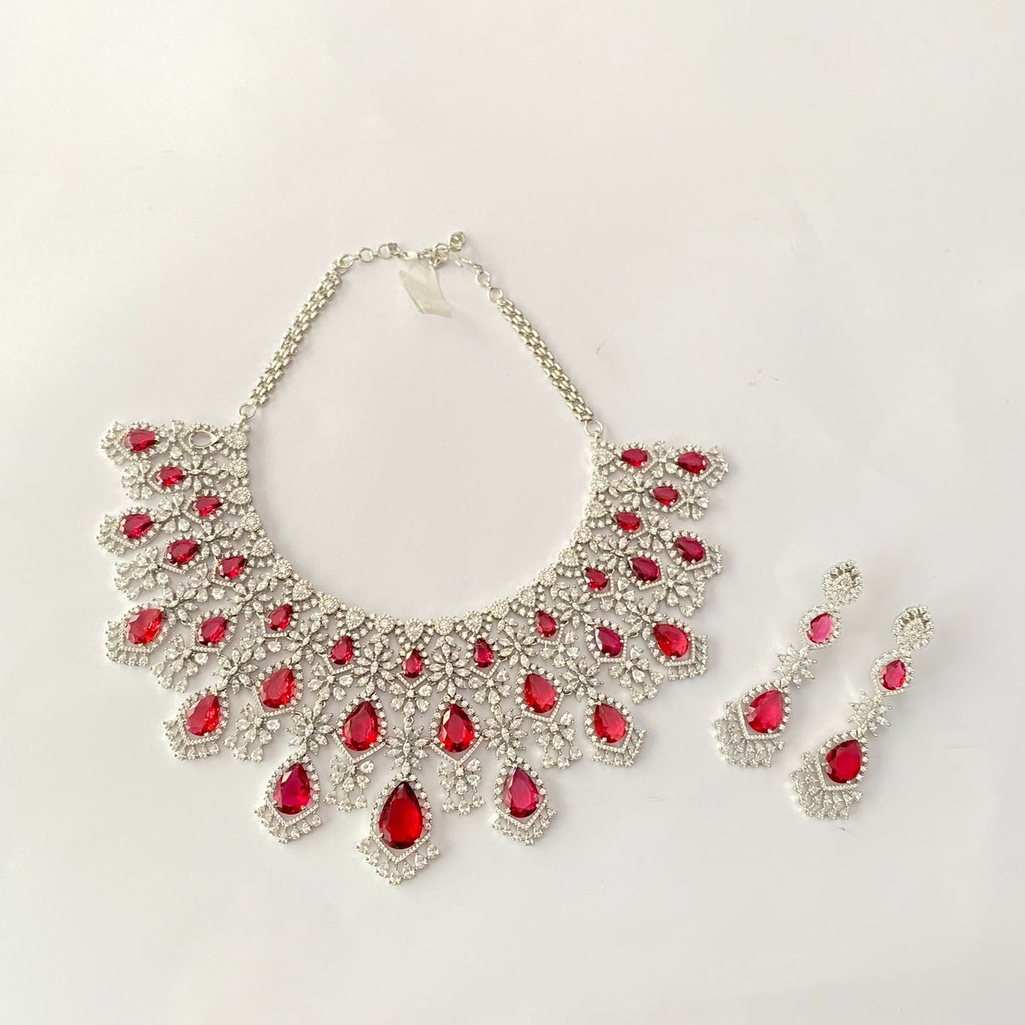 Ruby Silver Plated Diamond Necklace Set