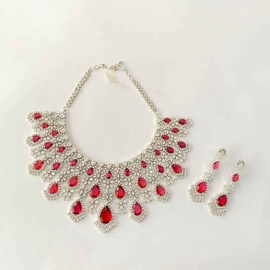 Ruby Silver Plated Diamond Necklace Set