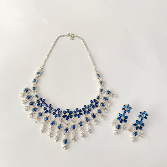 Silver Plated Blue Necklace Set