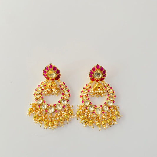 Gold Plated Ruby Kundan Earring