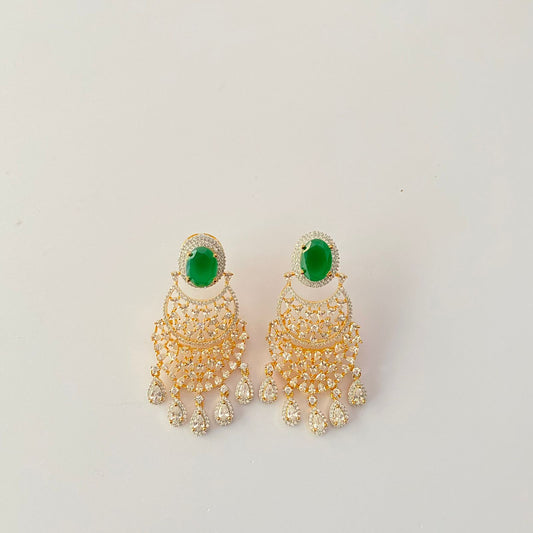 Gold Plated Diamond Green Earring