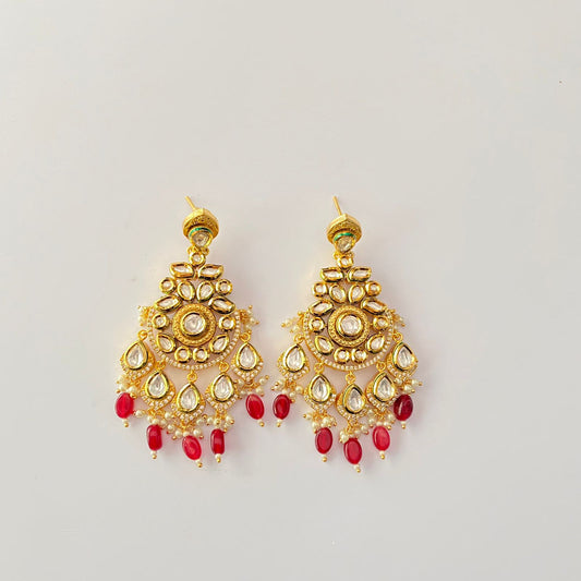 Gold Plated Drop Ruby Kundan Earring