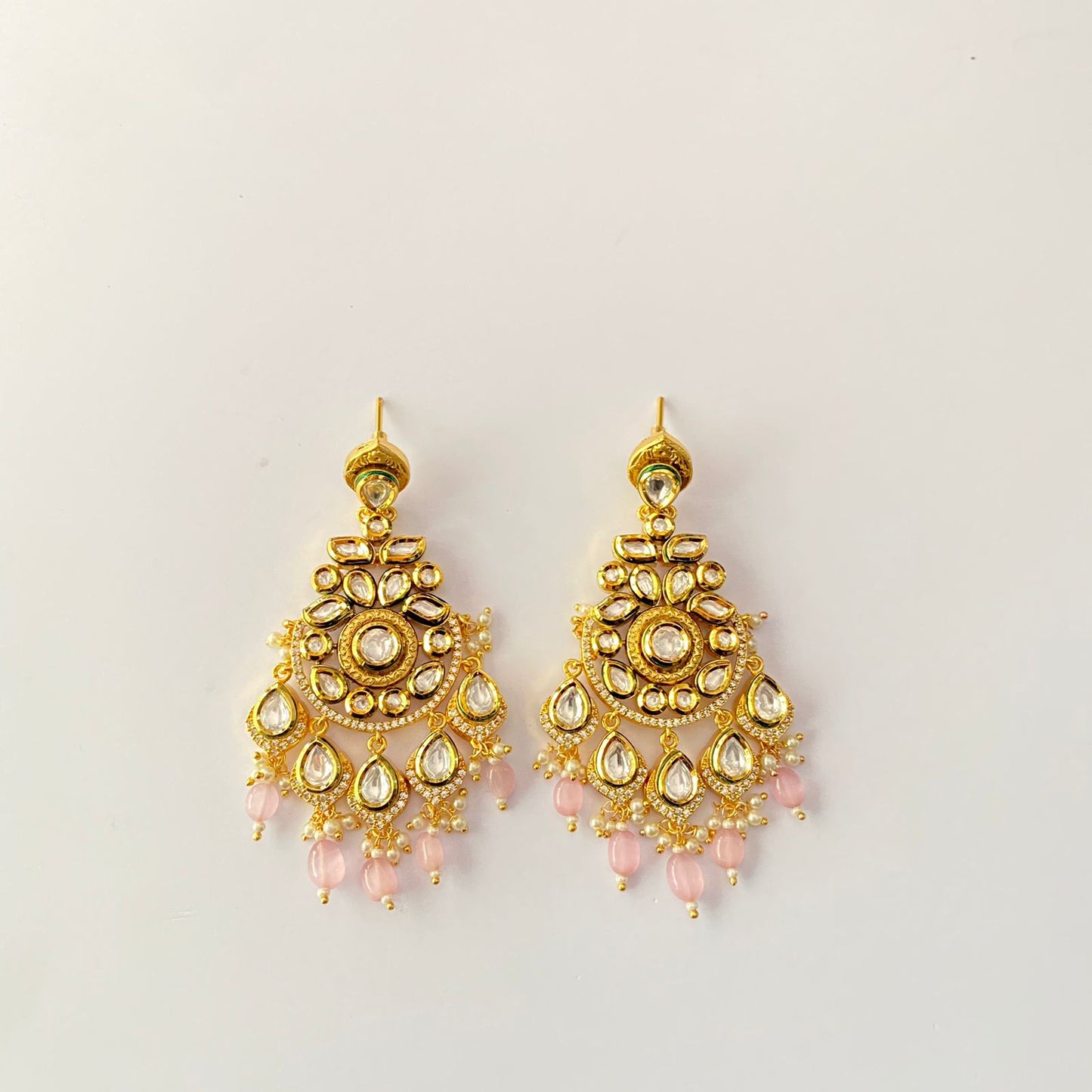 Kundan Gold Plated Drop Pink Earring