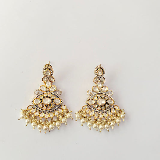 White Kundan Drop Pearl Earring