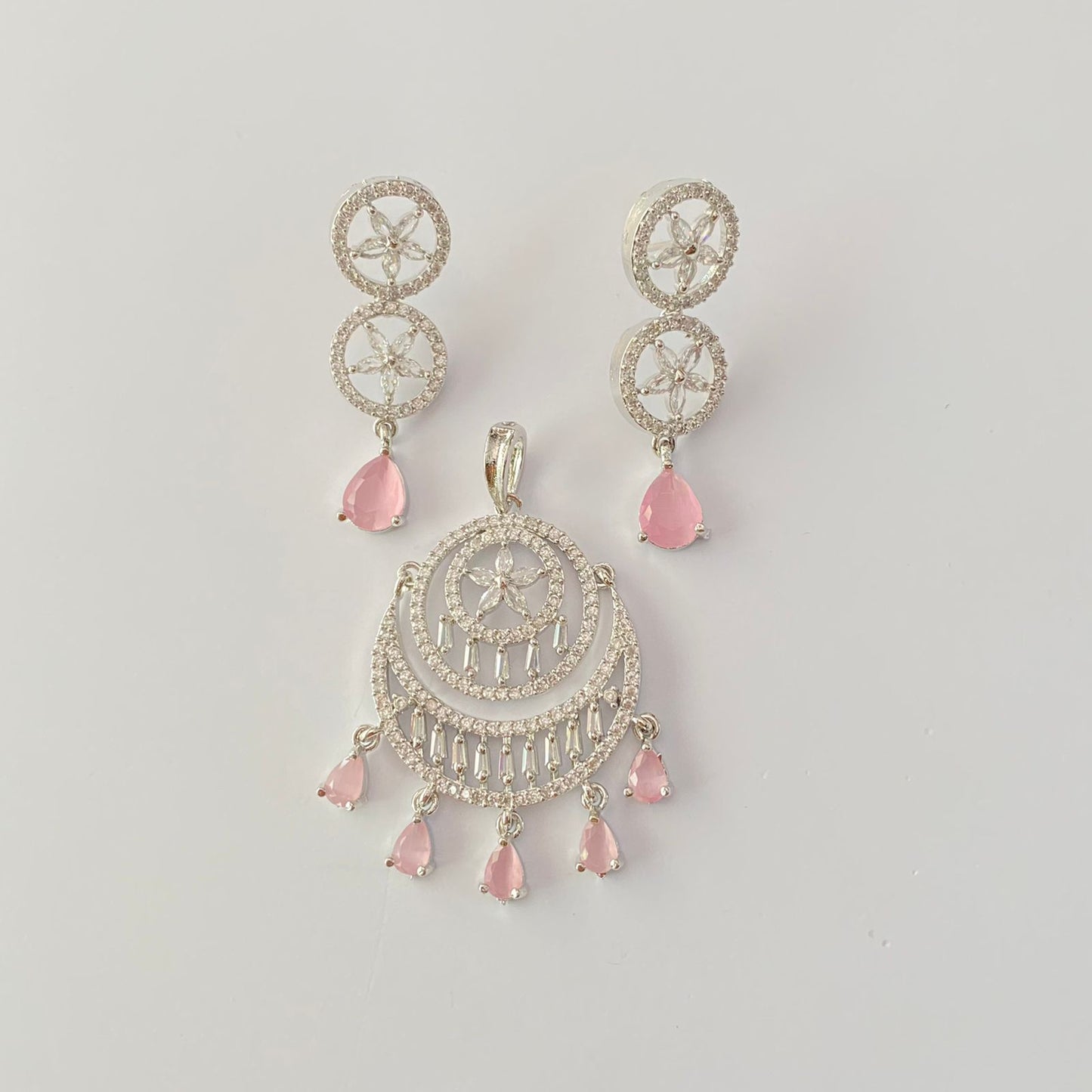 Pink Stone Drop Silver Plated A.D pendant