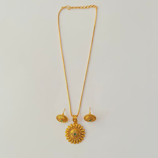 Green Stone Antique Gold Plated Pendant