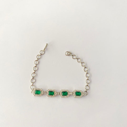 Green Diamond Silver Plated Bracelet
