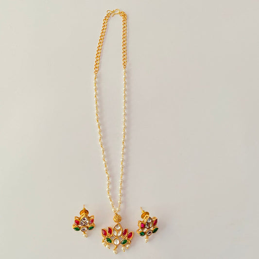 Ruby & Green with Pearl String pendant