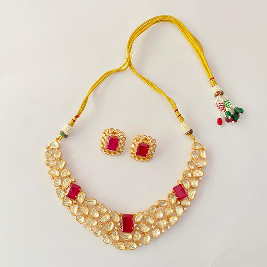 Moissanite Gold Plated Ruby Necklace Set