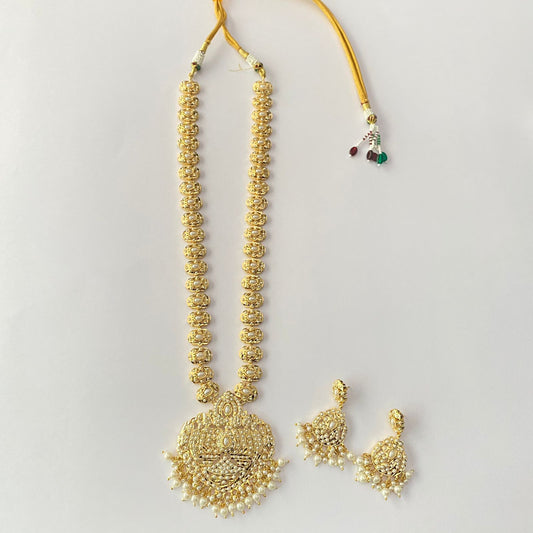 Gold Plated White Jadau Necklace Set
