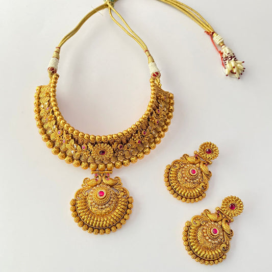 Gold Plated Temple Necklace Set