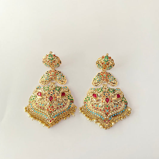Multi Gold Plated Jadau Earring