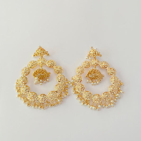 Gold Plated White Pearl Jadau Earring