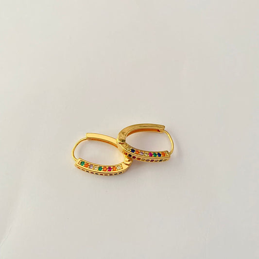 Stylish Small Gold Plated Multi Stone hoop Earring