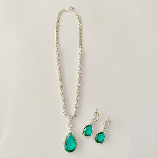 Silver Plated Aquamarine Single Stone Necklace