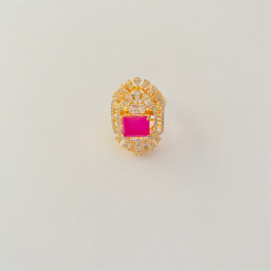 Pink stone Gold Plated adjustable  Ring