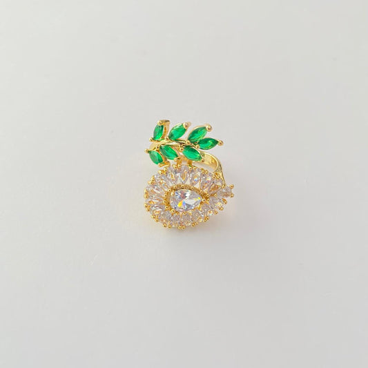 Green Stone A.D Gold Plated adjustable Ring