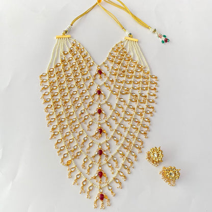 Multi Layer Ruby Kundan Necklace Set