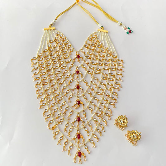 Multi Layer Ruby Kundan Necklace Set