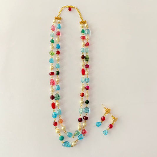 Double Line Multi Stone Necklace Set.