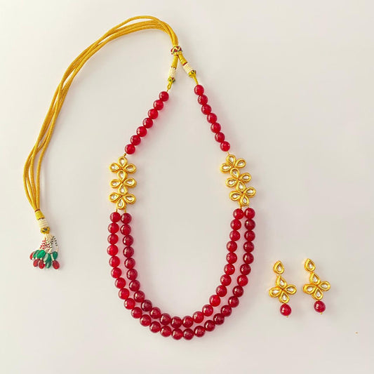 Ruby  Kundan Double Line Necklace Set