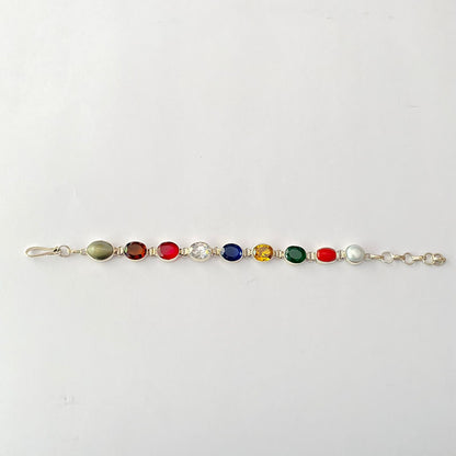 Pure Silver Navratna Bracelet Rakhi