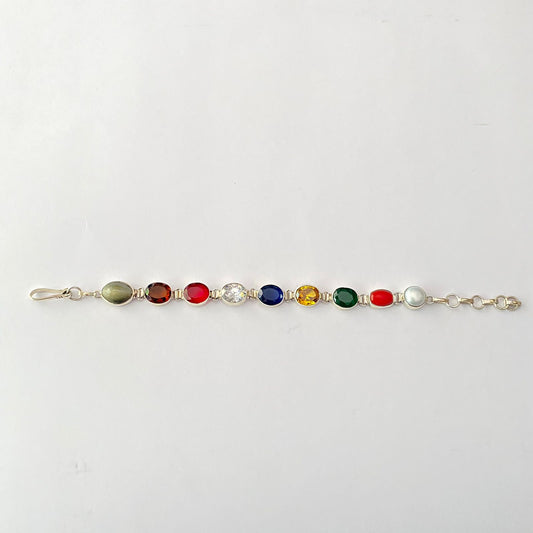 Pure Silver Navratna Bracelet Rakhi