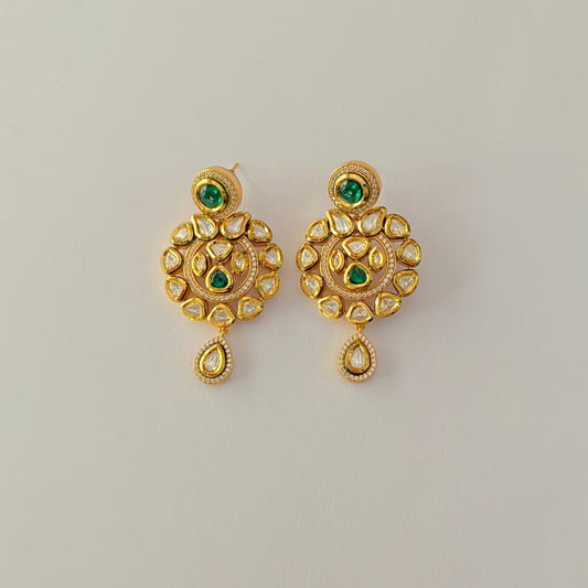 Ethnic Gold Plated Kundan Green Stone Dangler earring