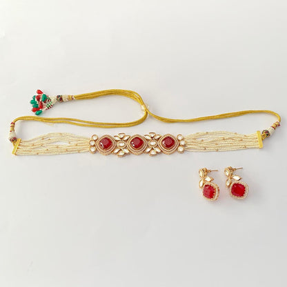 Polki Gold plated Ruby Choker Necklace Set