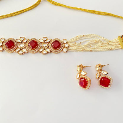 Polki Gold plated Ruby Choker Necklace Set