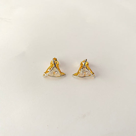 Screw Back Gold Plated Triangle Shape Solitaire