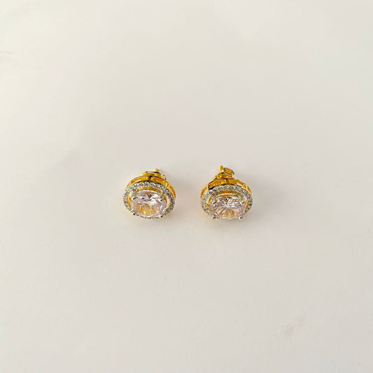 Oval Shape Gold Plated Back Screw Solitaire