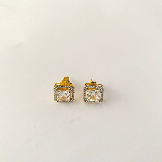Square Shape Gold Plated Back Screw Solitaire