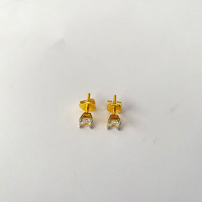 Gold Plated Square Shape Small Screw Back Solitaire