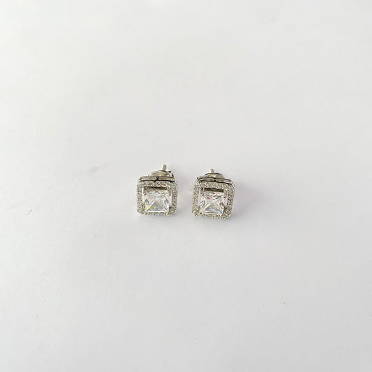 Screw Back Solitaire Silver Plated Square Shape
