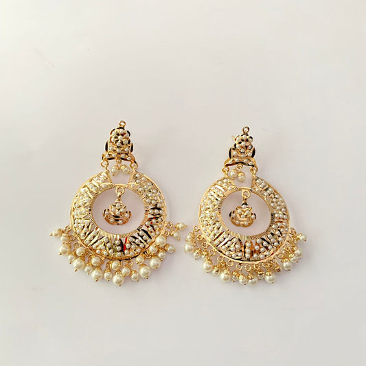 White Pearl Jadau Gold Plated Earring