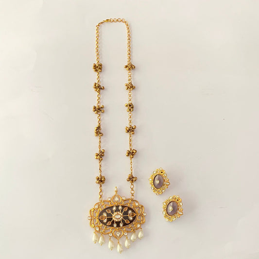 Gold Plated Polki Amethyst Necklace Set