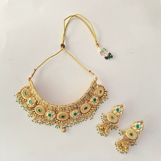 Gold Plated Drop Green Necklace Set